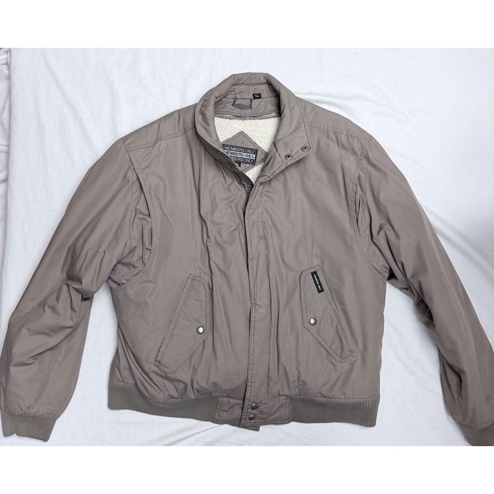 Vintage Members Only Cafe Racer Jacket Taupe Gray Detachable Sherpa Liner 44